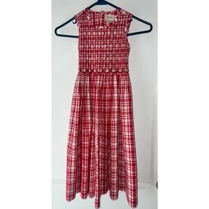 Copper Key Vintage Red and White plaid Smocked prairie dress size girls 5.